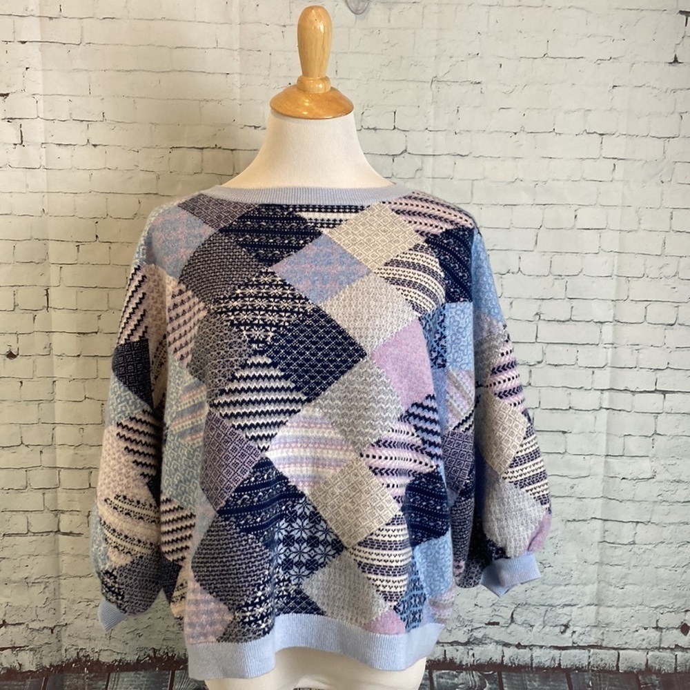 Garnet Hill Cashmere Liv Patchwork Popover Sweater Jumper L Cashmere Luxury